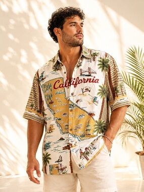 Reyn Spooner Vintage California Map Aloha Shirt Rayon Statement Sz XXL